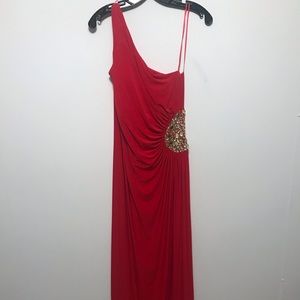 Red one shoulder full length gown